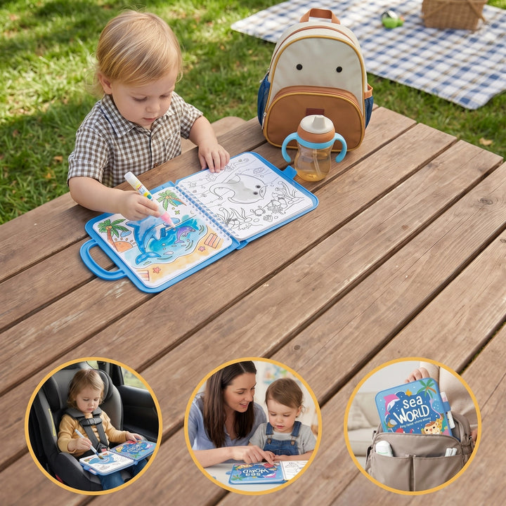 Reusable Water Colouring Book for Kids with Mess Free Magic Water Pen