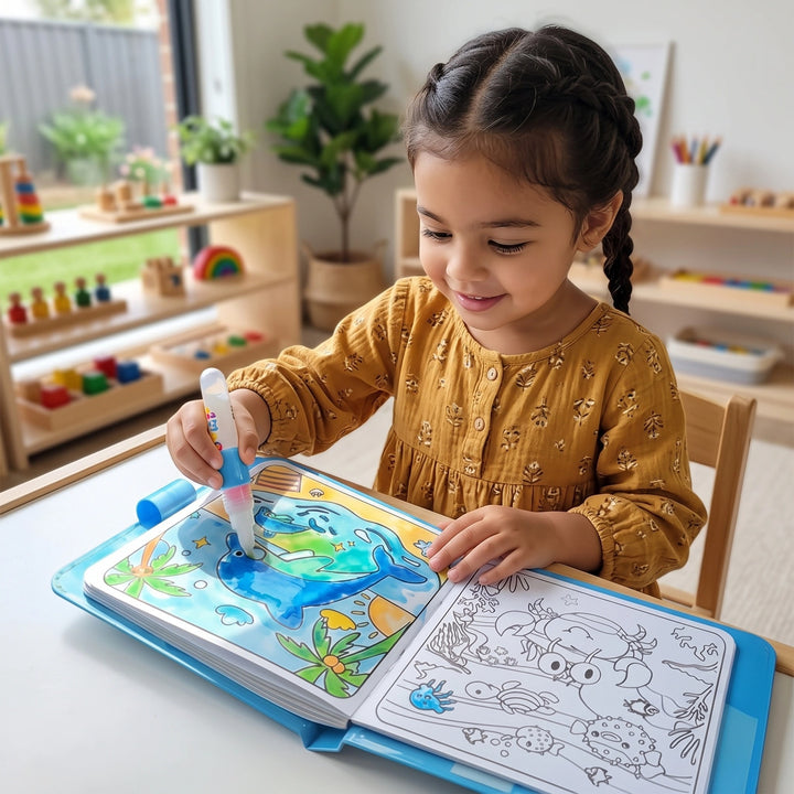 Reusable Water Colouring Book for Kids with Mess Free Magic Water Pen