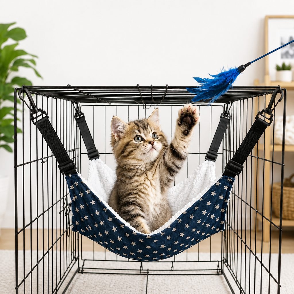 Reversible Cat Cage Hammock with Adjustable Straps | Space-Saving Hanging Bed for Wire Crates