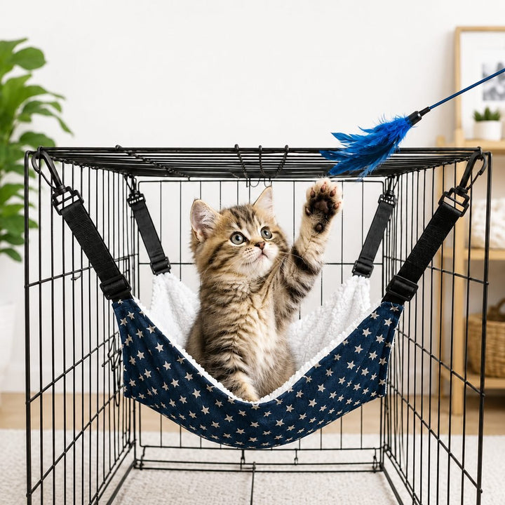 Reversible Cat Cage Hammock with Adjustable Straps | Space-Saving Hanging Bed for Wire Crates