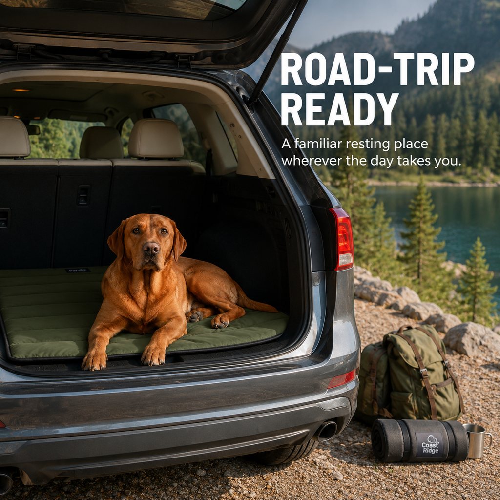 Portable Roll-Up Dog Travel Mat for Camping & Car Trips | Keeps Pets Off Damp, Dirty Ground