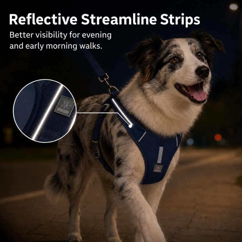 Reflective Dog Harness for Night Walks, Daily Park Walks & No-Neck-Pull Comfort