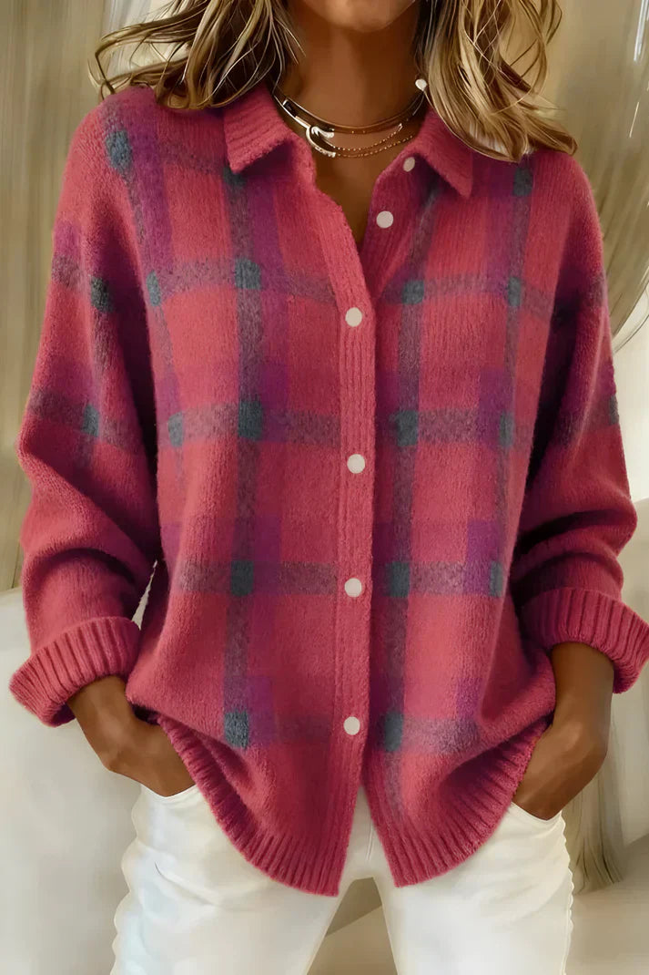Women's Longline Button-Front Cardigan in Pink