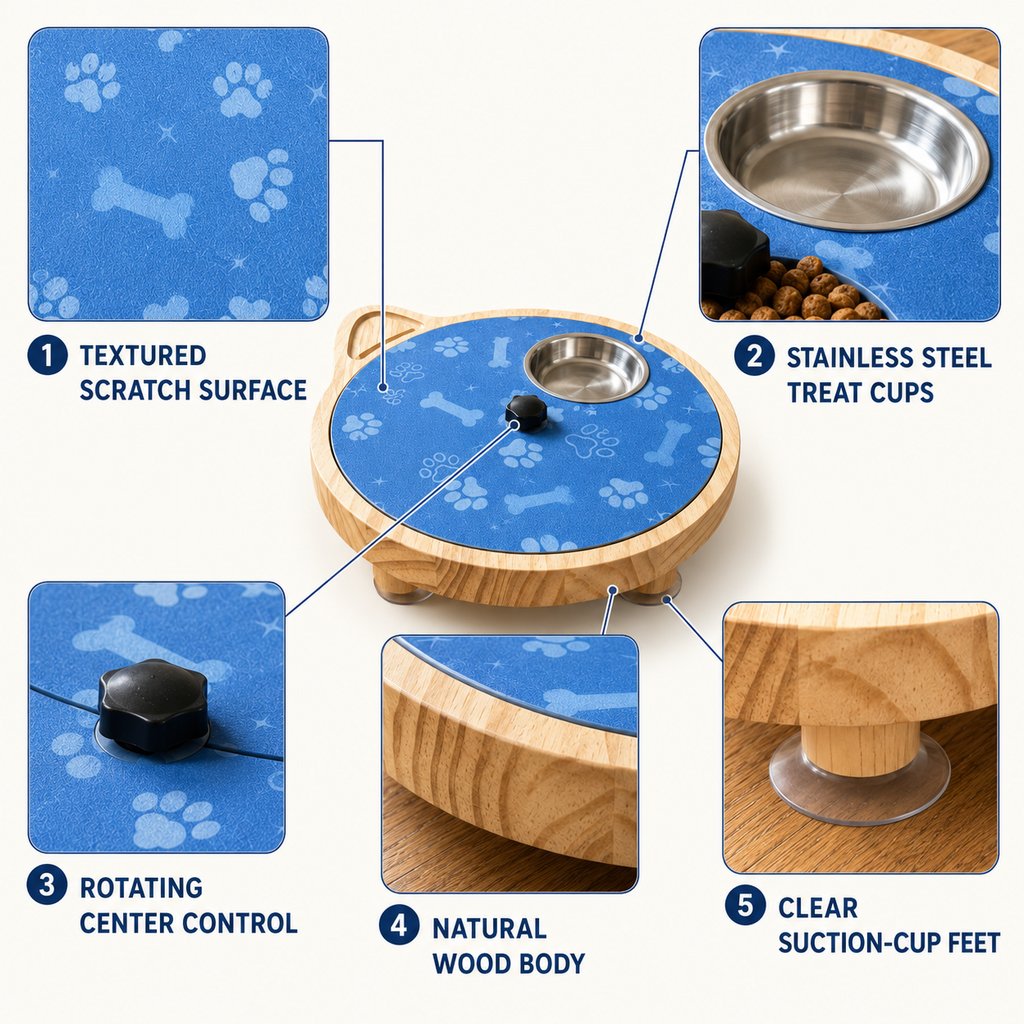 2-in-1 Rotating Dog Nail Scratch Board & Treat Puzzle for At-Home Front-Paw Care