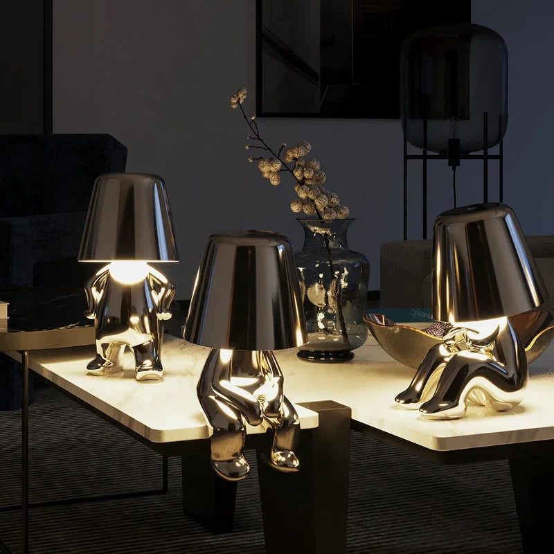 Poseable Figure Desk Lamp | Character Light in Gold or Silver