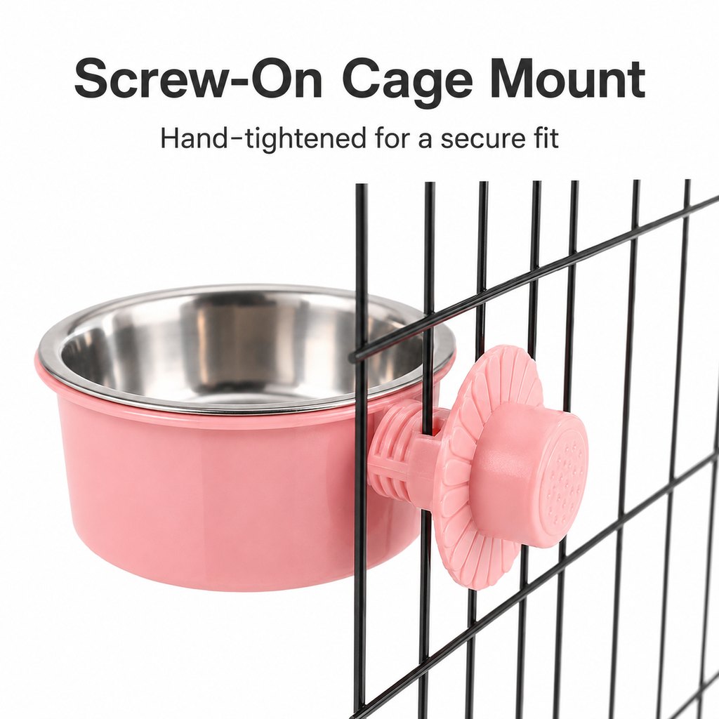 Crate-Mounted Stainless Steel Pet Bowl for Dogs & Cats