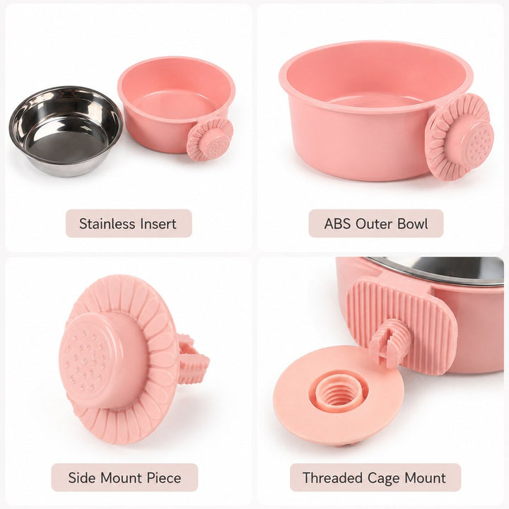 Crate-Mounted Stainless Steel Pet Bowl for Dogs & Cats