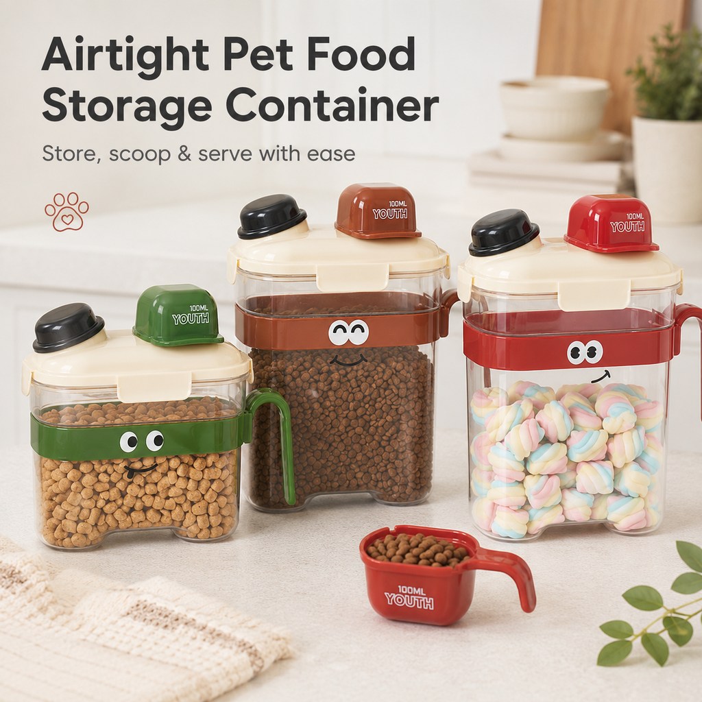 Sealed Pet Food Storage Container with Scoop for Cats & Dogs | Easy, Mess-Free Daily Feeding