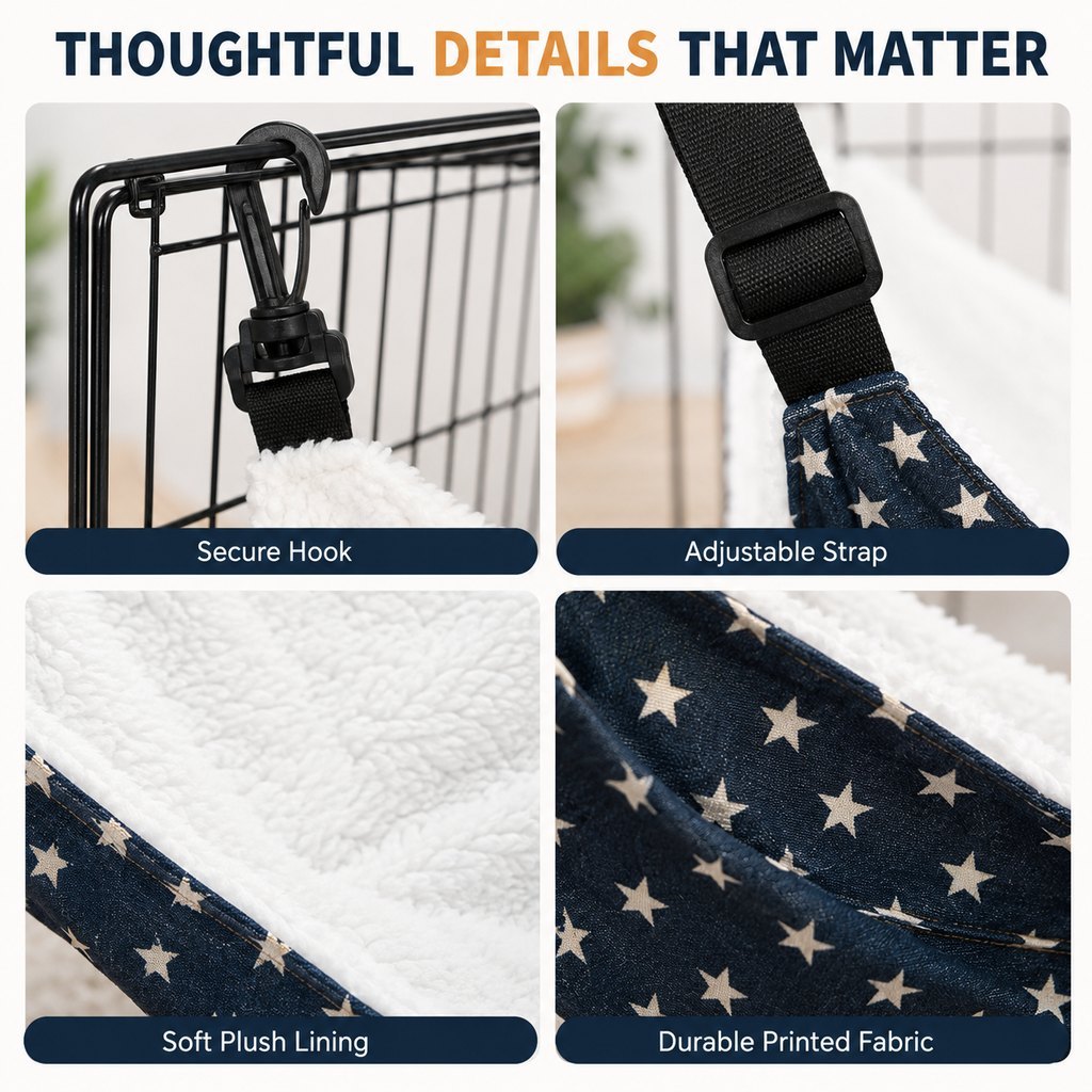 Reversible Cat Cage Hammock with Adjustable Straps | Space-Saving Hanging Bed for Wire Crates