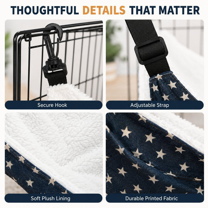 Reversible Cat Cage Hammock with Adjustable Straps | Space-Saving Hanging Bed for Wire Crates
