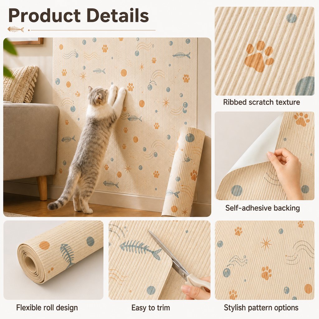 Self-Adhesive Cat Scratch Mat for Wall & Furniture Protection