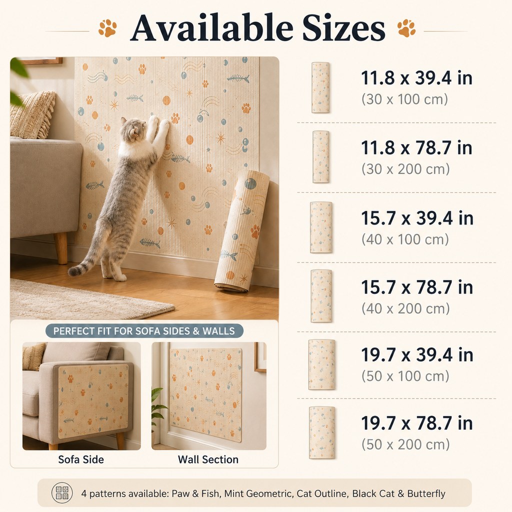 Self-Adhesive Cat Scratch Mat for Wall & Furniture Protection