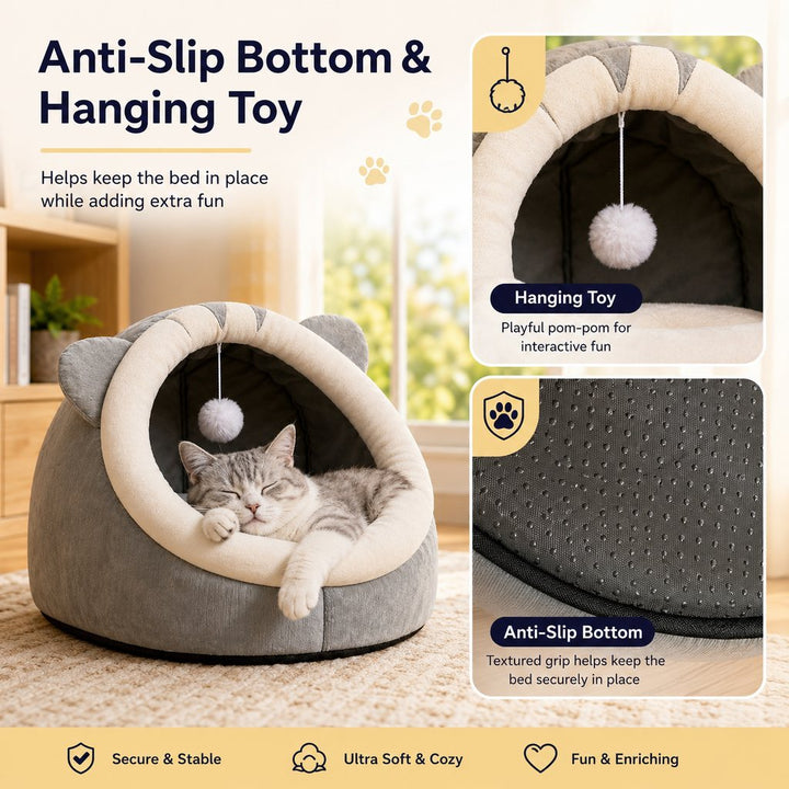 Semi-Enclosed Plush Pet Bed for Cats & Small Dogs | Cozy Indoor Hideaway for Rest
