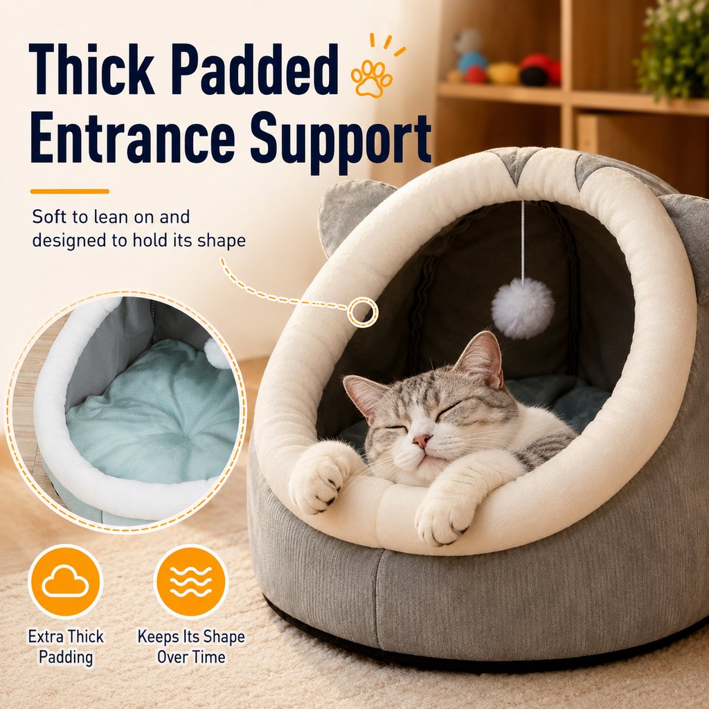 Semi-Enclosed Plush Pet Bed for Cats & Small Dogs | Cozy Indoor Hideaway for Rest