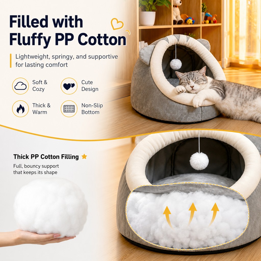 Semi-Enclosed Plush Pet Bed for Cats & Small Dogs | Cozy Indoor Hideaway for Rest