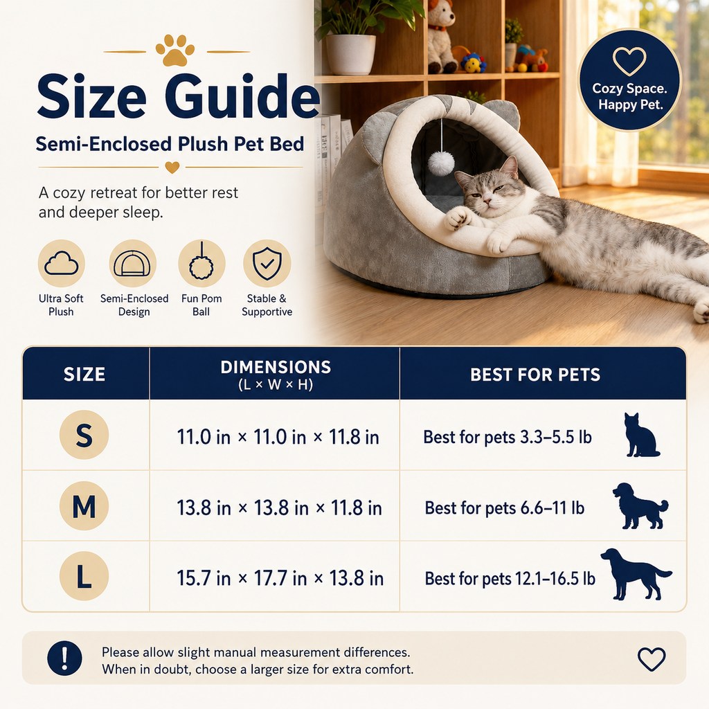 Semi-Enclosed Plush Pet Bed for Cats & Small Dogs | Cozy Indoor Hideaway for Rest