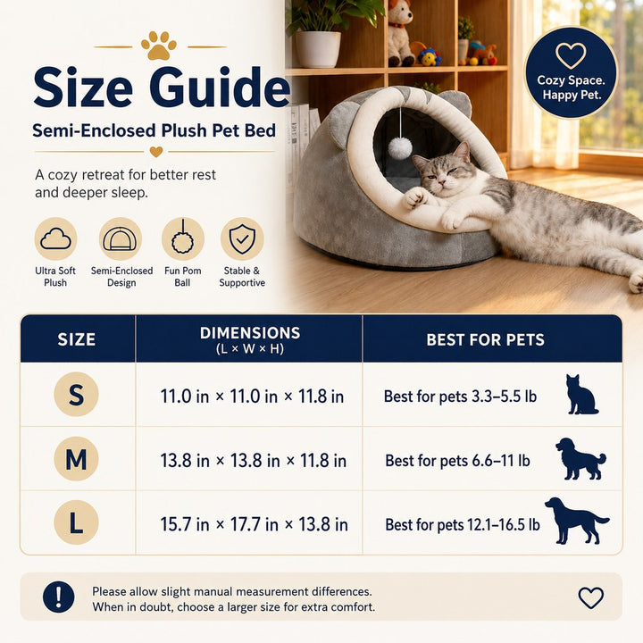 Semi-Enclosed Plush Pet Bed for Cats & Small Dogs | Cozy Indoor Hideaway for Rest