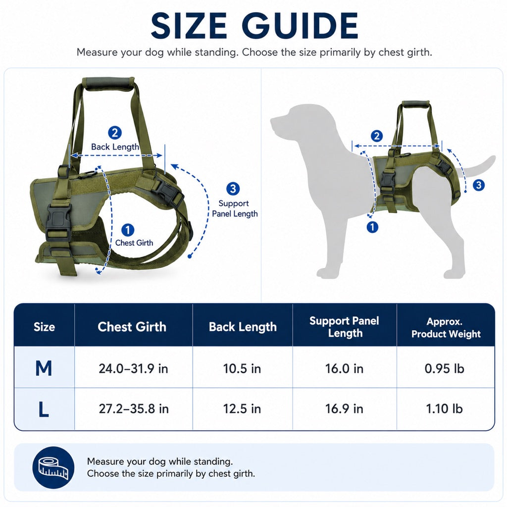 Rear Support Dog Lift Harness for Stairs, Walks & Recovery