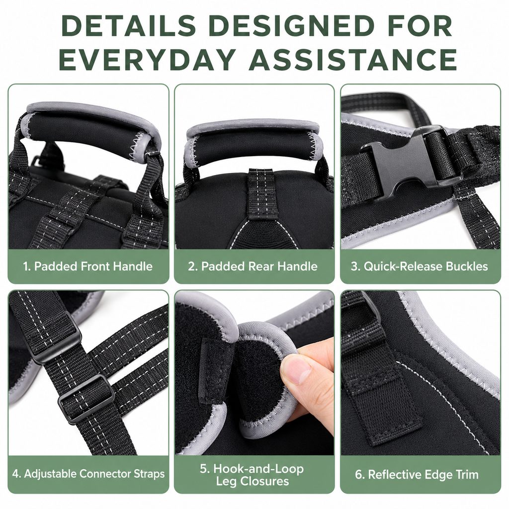 Full-Body Dog Lift Harness with Dual Rear-Leg Support | Easier Standing, Stairs & Car Entry
