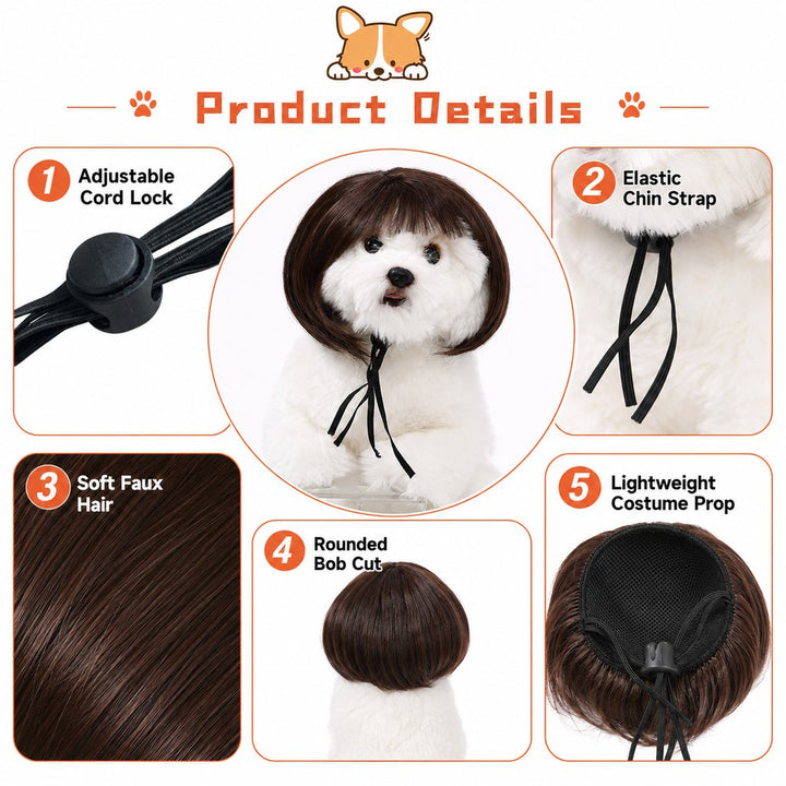 Funny Short Bob Pet Wig for Photos & Parties | Easy Costume Prop for Cats & Small Dogs