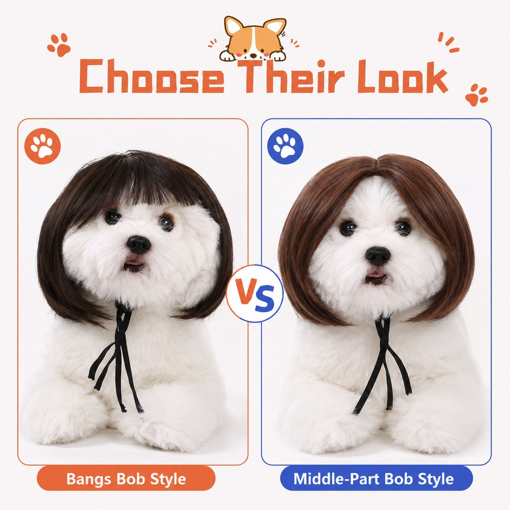 Funny Short Bob Pet Wig for Photos & Parties | Easy Costume Prop for Cats & Small Dogs