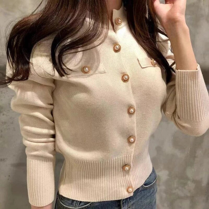 Women's Button-Front Cardigan in Beige in Beige