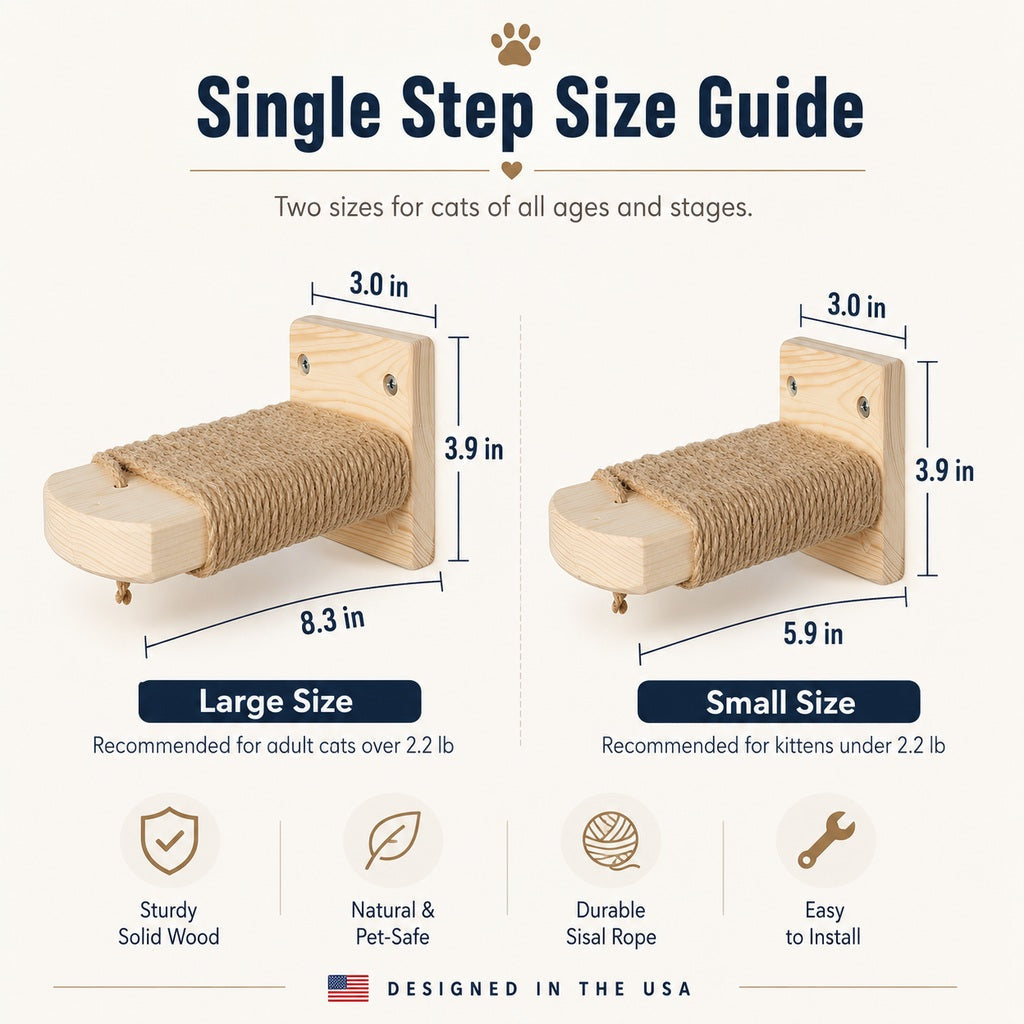 Wall-Mounted Solid Wood Cat Steps for Shelves & Perches | Space-Saving Jute Climbing Ladder