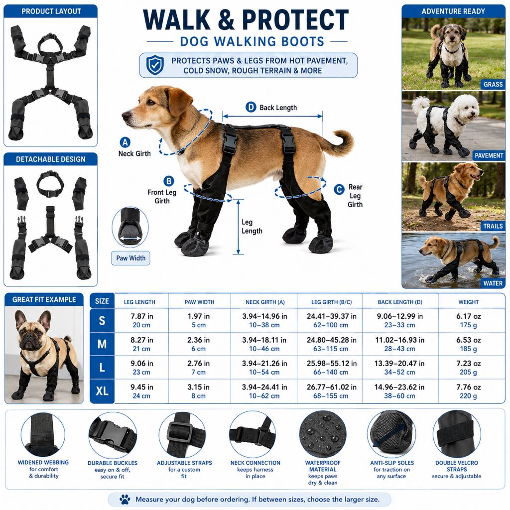 Stay-On Waterproof Dog Walking Boots for Rain, Mud & Hot Pavement