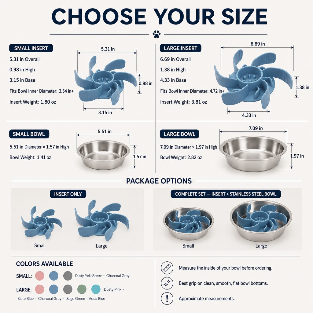 Cut-to-Fit Slow Feeder Insert & Stainless Steel Bowl Set for Fast-Eating Dogs & Cats