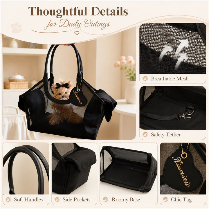 Chic Mesh Pet Carrier Tote for Cafe Runs & Vet Visits | Breathable Small Dog & Cat Travel Bag
