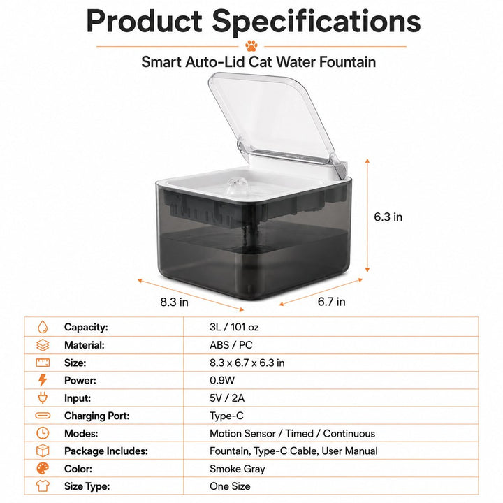 Smart Auto-Lid Cat Water Fountain for Busy Cat Parents