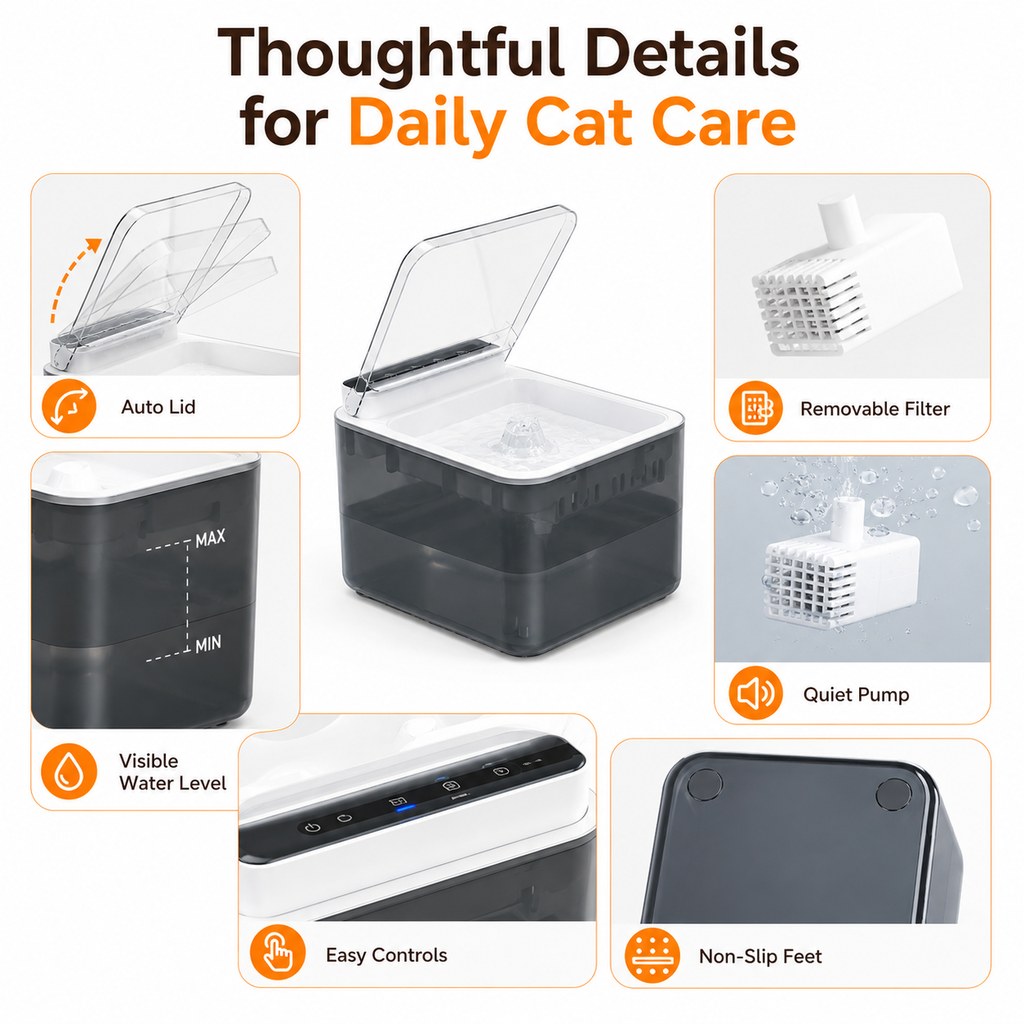 Smart Auto-Lid Cat Water Fountain for Busy Cat Parents