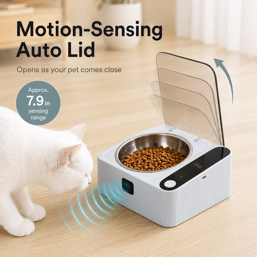 Smart Motion Sensor Covered Cat Bowl for Cleaner Indoor Feeding
