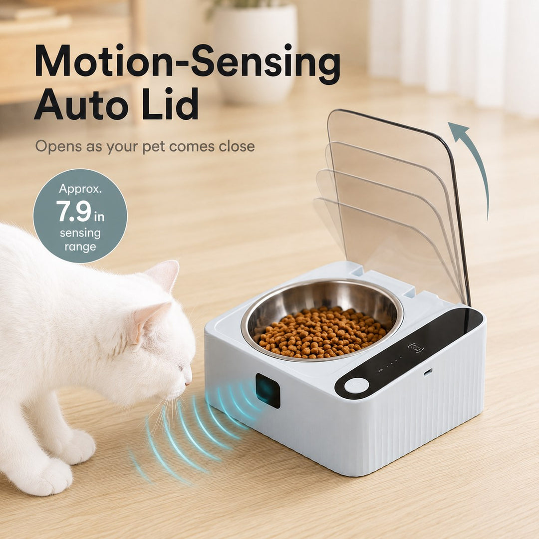 Smart Motion Sensor Covered Cat Bowl for Cleaner Indoor Feeding