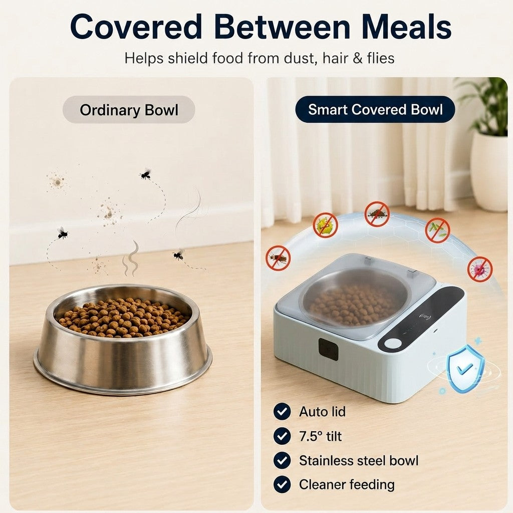 Smart Motion Sensor Covered Cat Bowl for Cleaner Indoor Feeding