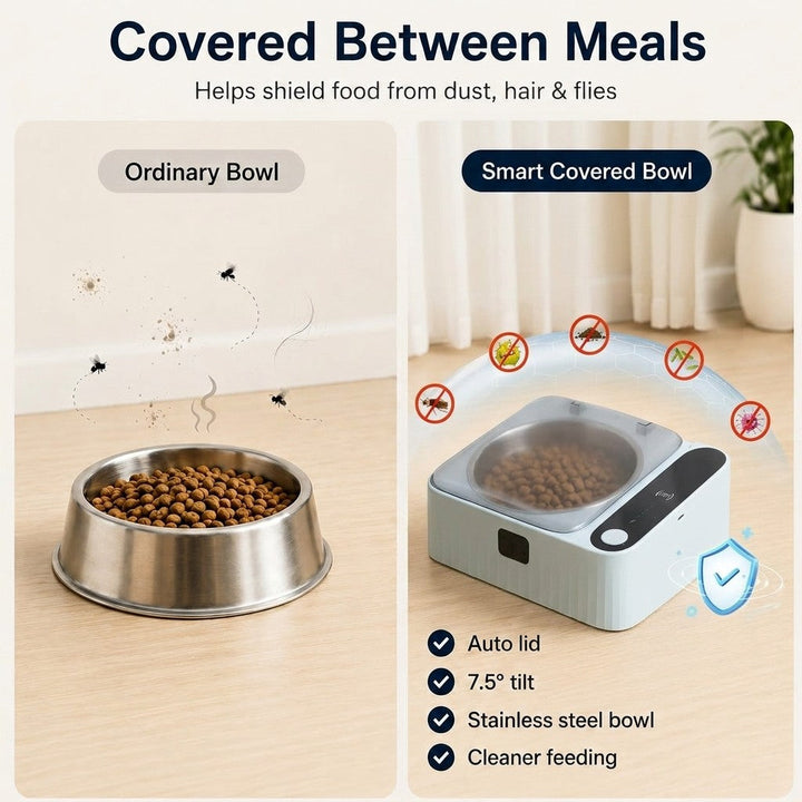Smart Motion Sensor Covered Cat Bowl for Cleaner Indoor Feeding