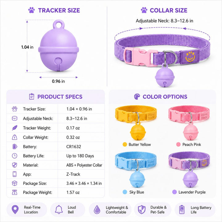 Smart Pet Tracker Bell Collar for Cats & Small Dogs