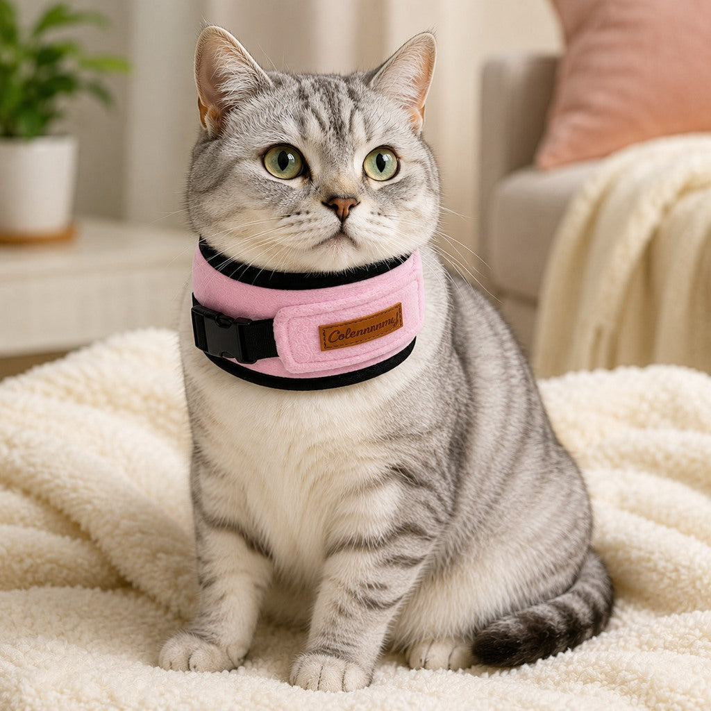 Soft Cat Recovery Collar for Post-Surgery Care | Adjustable Anti-Lick Fleece Neck Wrap