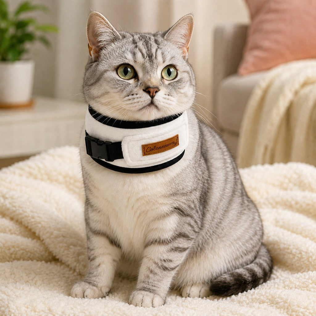 Soft Cat Recovery Collar for Post-Surgery Care | Adjustable Anti-Lick Fleece Neck Wrap