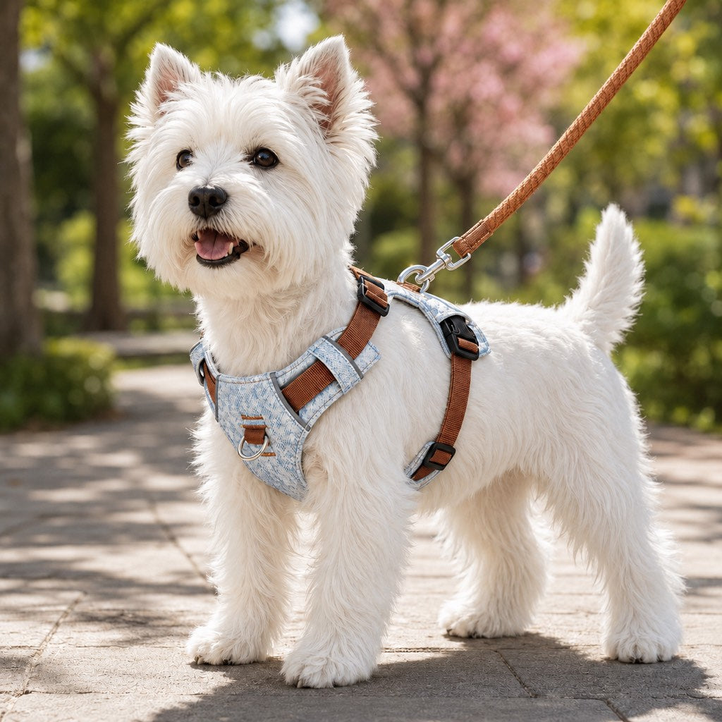 Vintage Denim No-Pull Dog Harness &5 ft Rope Leash Set