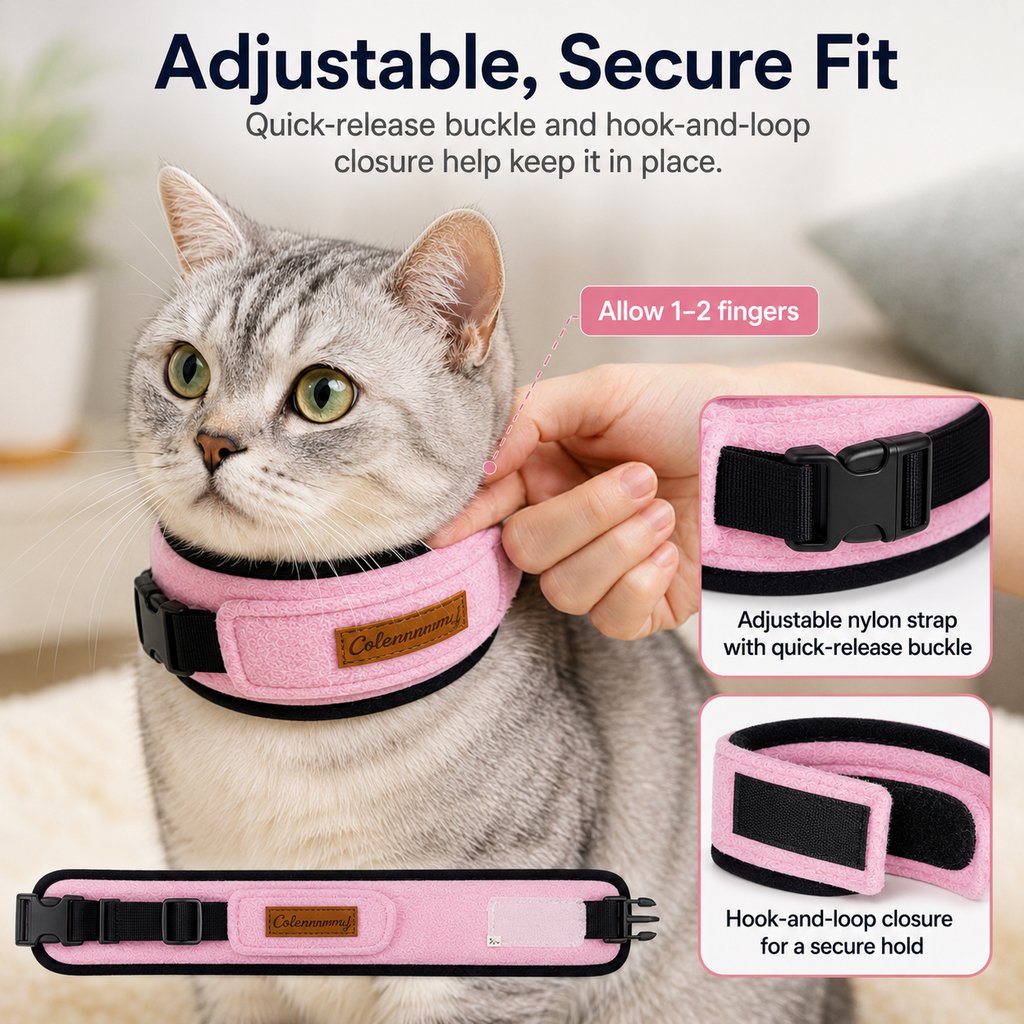 Soft Cat Recovery Collar for Post-Surgery Care | Adjustable Anti-Lick Fleece Neck Wrap