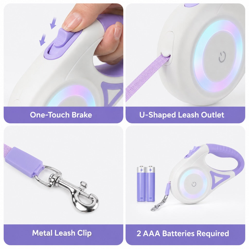 LED Retractable Dog Leash for Night Walks