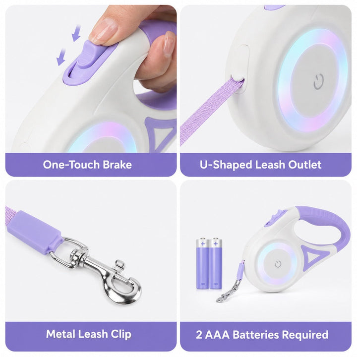 LED Retractable Dog Leash for Night Walks