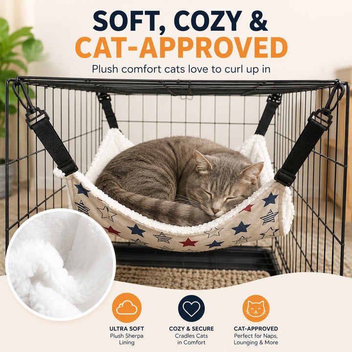 Reversible Cat Cage Hammock with Adjustable Straps | Space-Saving Hanging Bed for Wire Crates