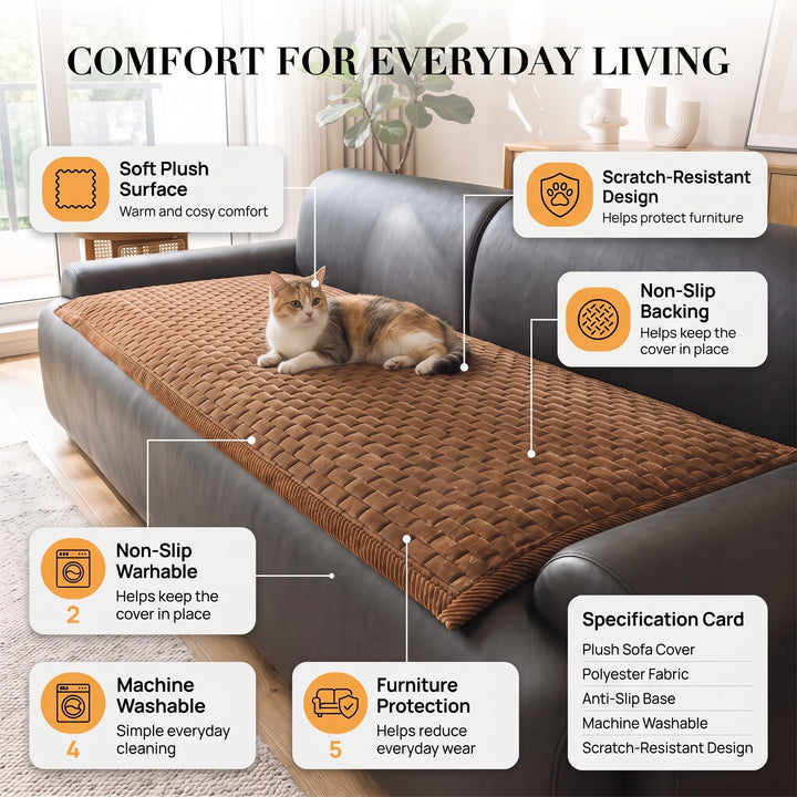 Soft Plush Non Slip Pet Sofa Cover with Scratch Resistant Furniture Protection