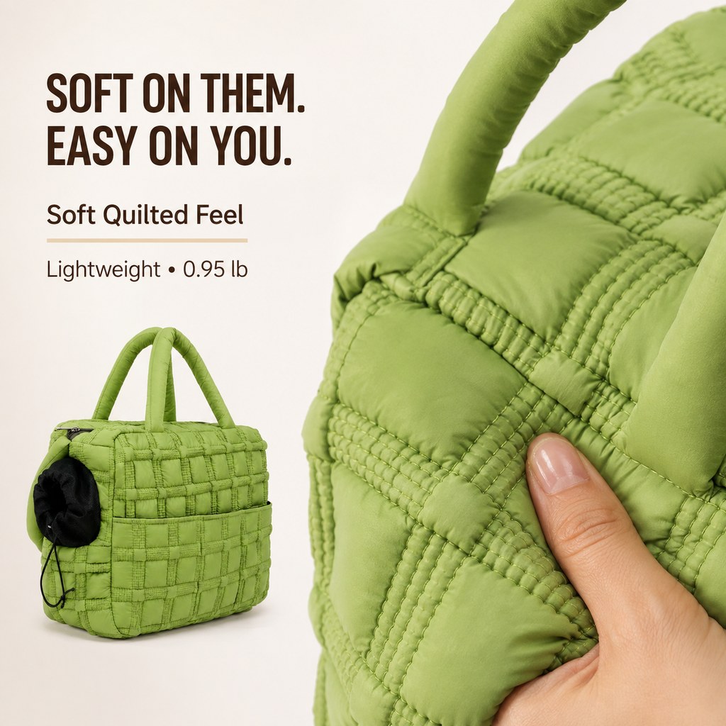 Quilted Pet Carrier Tote for Cats & Small Dogs