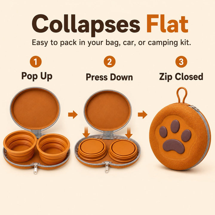 Paw-Shaped Collapsible Pet Travel Bowl Set for Walks, Camping & Road Trips