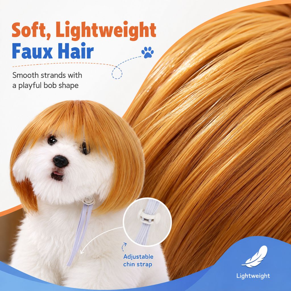 Funny Short Bob Pet Wig for Photos & Parties | Easy Costume Prop for Cats & Small Dogs