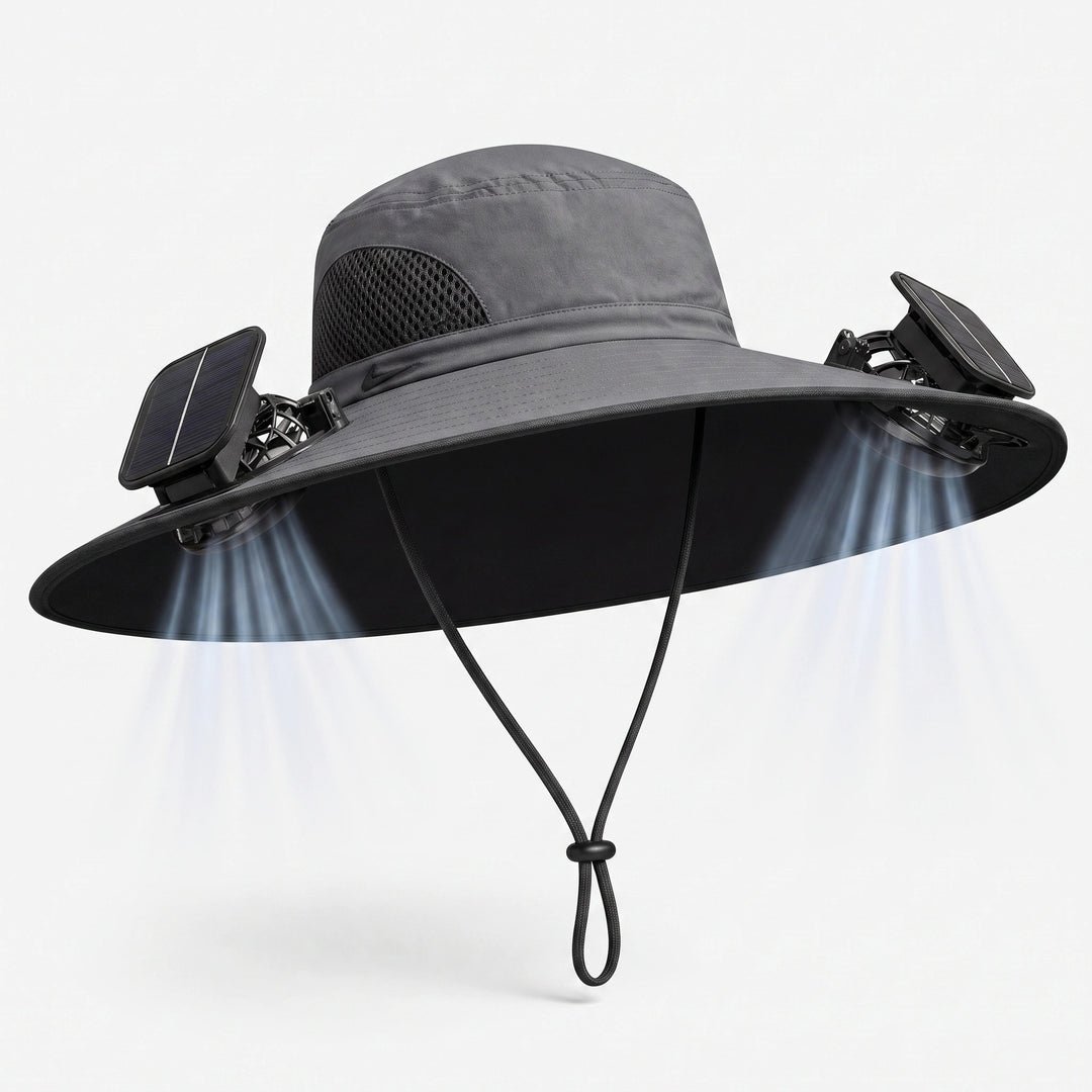 Solar Fan Sun Hat with Dual Adjustable Fans, Wide Brim and USB Rechargeable Battery