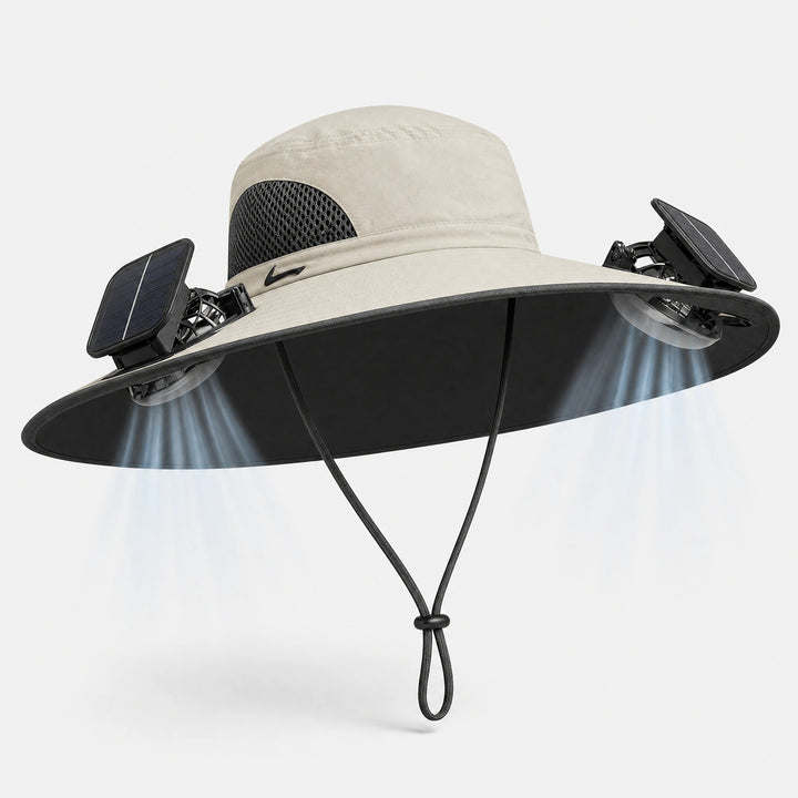 Solar Fan Sun Hat with Dual Adjustable Fans, Wide Brim and USB Rechargeable Battery